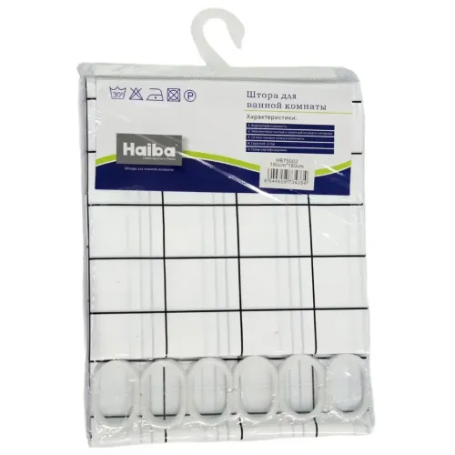 Шторка для ванной HAIBA HB75002 180x180cм 12 колец, белый/клетка (812670)