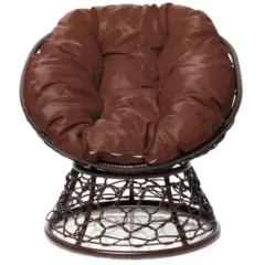 Кресло ПОНЧИК с ротангом коричневое с коричневой подушкой