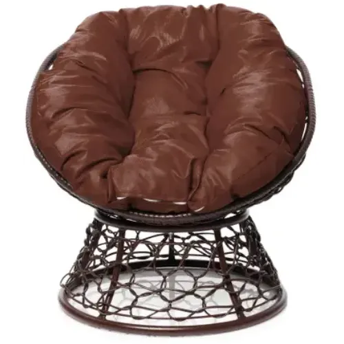 Кресло ПОНЧИК с ротангом коричневое с коричневой подушкой