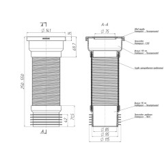 Гибкий удлинитель для унитаза АНИПЛАСТ К928 ф110 с металл. спиралью, 230-530мм