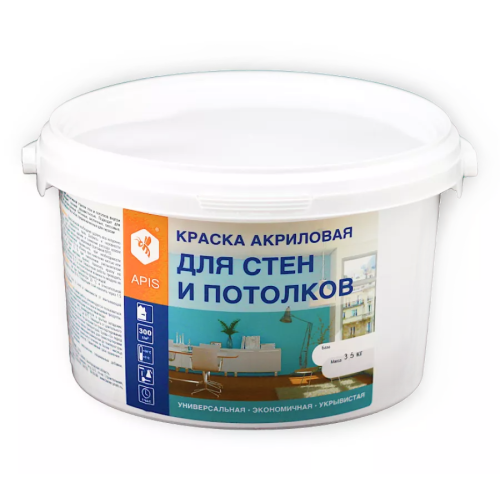 Краска в/д APIS акриловая для стен и потолков белая 3,5кг