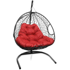 Кресло подвесное с ротангом ДЛЯ ДВОИХ черное с красной подушкой