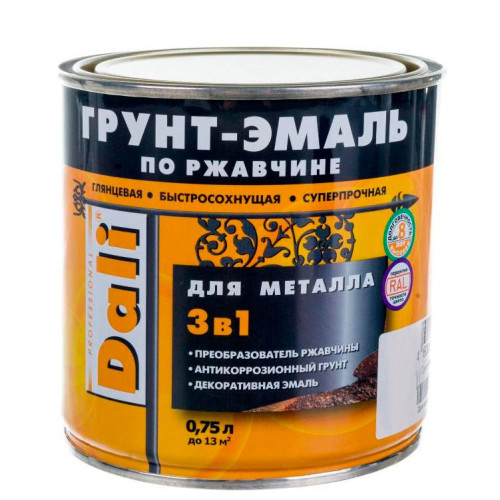 Грунт-эмаль DALI по ржавчине 3 в 1 гладкая RAL 3005 винно-красная 0,75 л