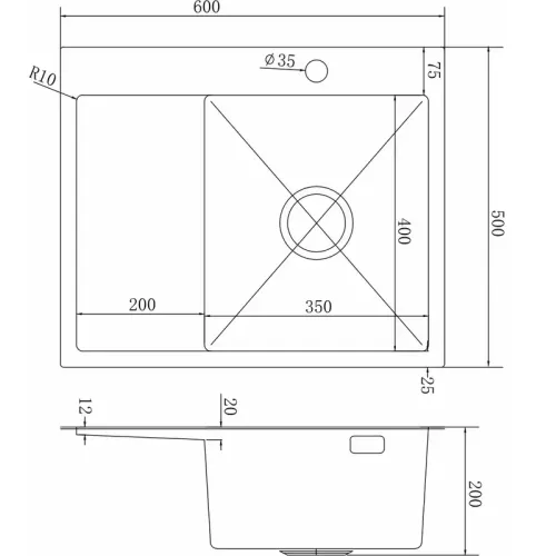 Мойка нерж. врезная MIXLINE PRO 60х50 тол. 3 мм, правая, черный графит, с сифоном