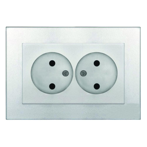 Розетка 2-ая 2P UNIVersal Афина в сборе серебро A0102-S