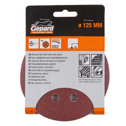 Круг шлиф. GEPARD перф. 125мм Р60 5шт (GP5001-60)