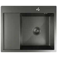 Мойка нерж. врезная MIXLINE PRO 60х50 тол. 3 мм, правая, черный графит, с сифоном