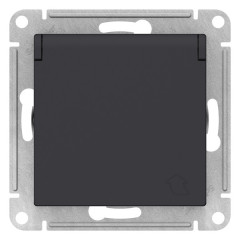 Розетка 2P+E AtlasDesign IP20 карбон шторки, крышка SchE ATN001046