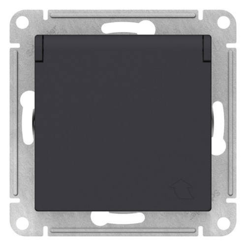 Розетка 2P+E AtlasDesign IP20 карбон шторки, крышка SchE ATN001046