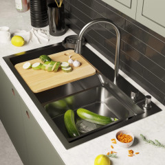 Мойка нерж. врезная MIXLINE PRO 750х460х215мм,черн.графит, сиф/доз/смесит/кол/д.р/о.с