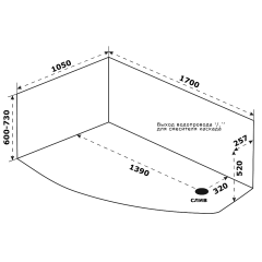 Ванна акриловая BAS Камея 170х1050см на раме правая