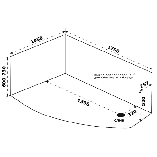 Ванна акриловая BAS Камея 170х1050см на раме правая