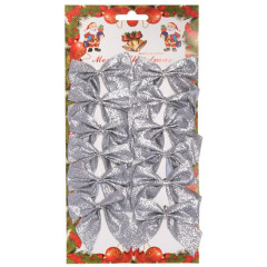 Бант новогодний на ёлку 6х6,5см серебро 12шт (317333)