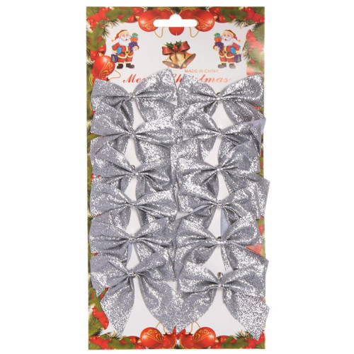 Бант новогодний на ёлку 6х6,5см серебро 12шт (317333)