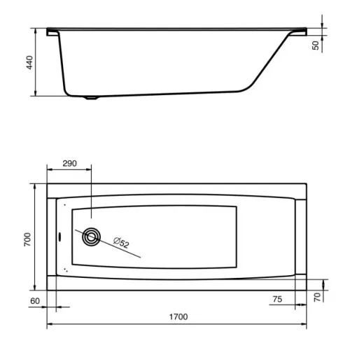 Ванна акриловая SANTEK Санторини 170х70см на раме 1WH302487