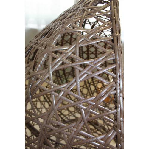 Кресло подвесное с ротангом Капля ЛЮКС коричневое с коричневой подушкой