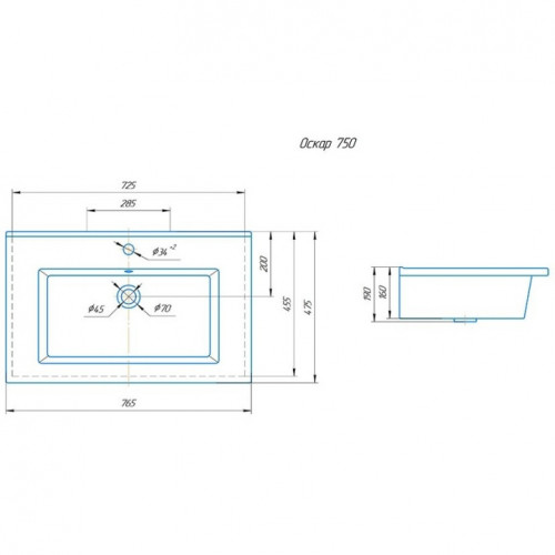 Умывальник мебельный 75 Оскар с отв., белый