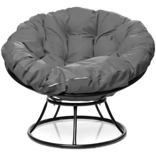 Кресло ПОНЧИК без ротанга черное с серой подушкой