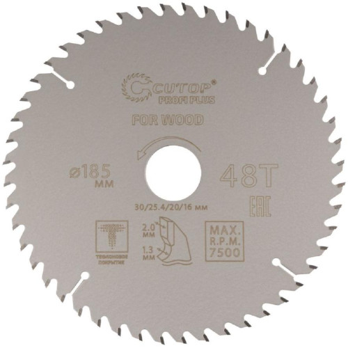 Диск пильный CUTOP 185 x 30/25,4/20/16 x 48Т (75-18548Т)