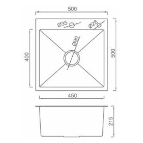 Мойка нерж. врезная GAPPO 50х50х21,5 см тол. 3 мм, сатин (сифон, коландер) GS5050