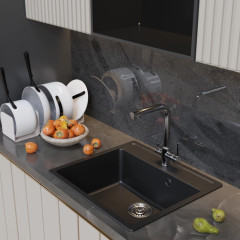 Мойка комп. MIXLINE МЛ-ГМ15 500х560х180мм, ультра-черная, сифон