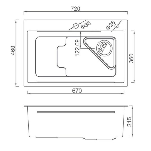 Мойка нерж. врезная GAPPO 72х46х21,5 см тол. 3 мм, чёрная (сифон, коландер) GS7246-6