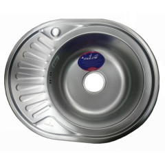 Мойка нерж. врезная MIXLINE овальная 45х57 тол. 0,8мм, правый выпуск, декор (сифон)