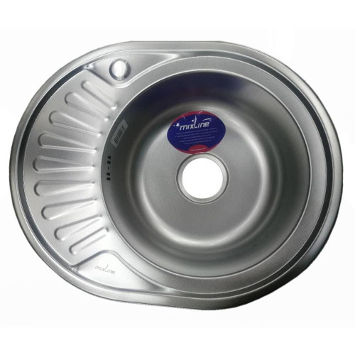 Мойка нерж. врезная MIXLINE овальная 45х57 тол. 0,8мм, правый выпуск, декор (сифон)