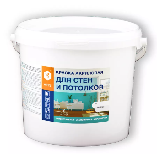 Краска в/д APIS акриловая для стен и потолков белая 8кг