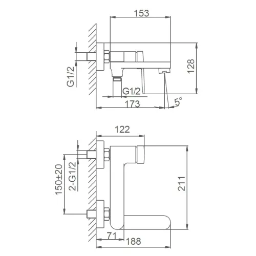 Смеситель для ванны FRAP F3285, хром ф 40