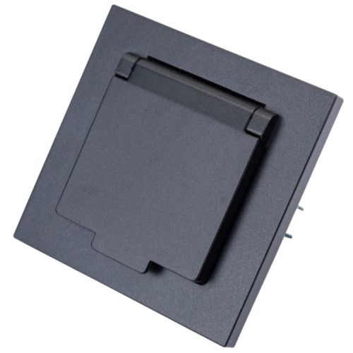 Розетка 2P+Е Universal Афина 16А с крышкой графит А0029-Gr