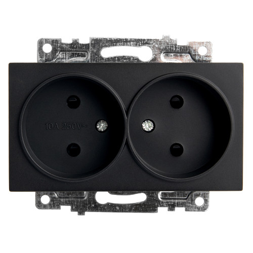 Розетка 2-ая 2P Катрин черный с защитной шторкой GLS10-7113-05