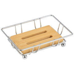 Мыльница РЫЖИЙ КОТ хром металл/бамбук 101243 (801215)