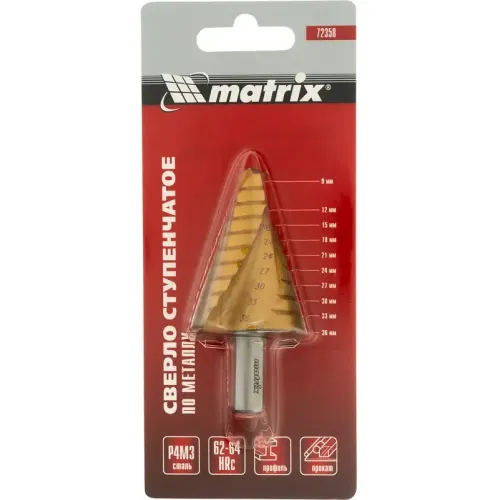 Сверло по мет. ступенчатое MATRIX HSS 9-36 мм (72358)