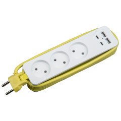Удлинитель 3-мест. 2USB+2С белый/салатов. 1.8м  S-CT3-1 Uniel Travel