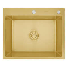 Мойка нерж. врезная GAPPO 60х50х21,5 см тол. 3 мм, сатин золотой (сифон, коландер) GS6050-3