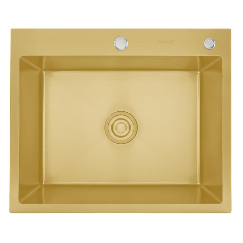 Мойка нерж. врезная GAPPO 60х50х21,5 см тол. 3 мм, сатин золотой (сифон, коландер) GS6050-3