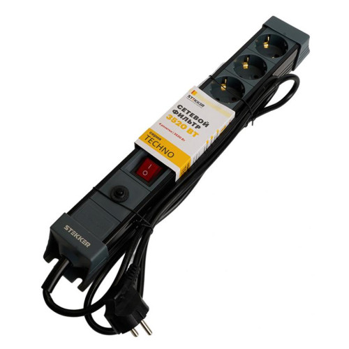Фильтр сетевой Stekker 4 роз. 16A 1,8м черный HM22-41-02 Techno 50156