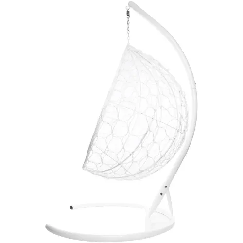 Кресло подвесное с ротангом Капля белое с серой подушкой