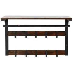 Вешалка настенная с полкой ЛОФТ 10 крючков 65х30х42см LCR101B01 коричнево-черная (486884)