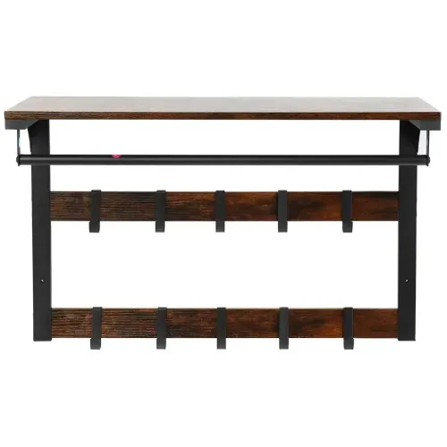 Вешалка настенная с полкой ЛОФТ 10 крючков 65х30х42см LCR101B01 коричнево-черная (486884)