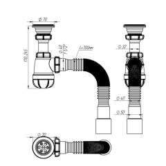 Сифон для умывальника Z-PRO 1 1/2' с гибкой трубой 40х40/50, длина винта 60 мм (3005)