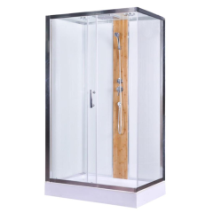 Душевая кабина EVA GOLD 80х120х215см низ. поддон, белое заднее стекло,чёрный профиль, БАМБУК 1806B-S L/R (4кор.)