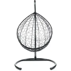 Кресло подвесное с ротангом Капля черное с голубой подушкой
