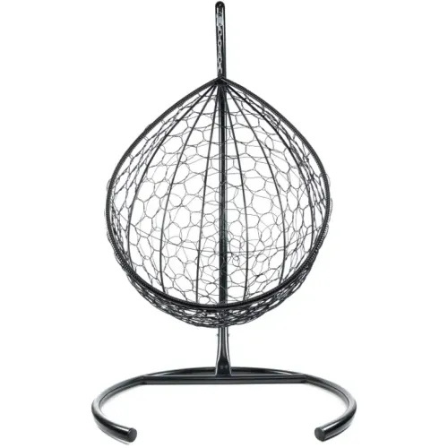 Кресло подвесное с ротангом Капля черное с голубой подушкой