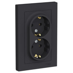 Розетка 2-ая 2P+E AtlasDesign в сборе карбон SchE ATN001024