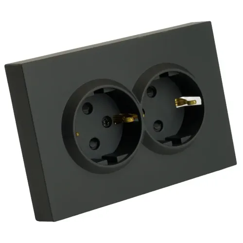Розетка 2-ая 2P+E ЭМИЛИ шторки черный RST16-5114-05