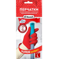 Перчатки латекс Komfi Сверхпрочные бело-красные L