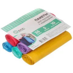 Пакеты для мусора Марья Искусница 35л 10шт, 5 рулонов цветные (499767)