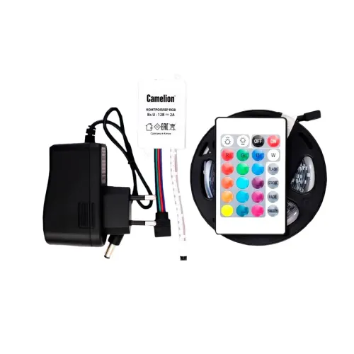 Светодиодная лента 24V Camelion б/п 10м + пульт 180LED 18Led/m датч.звука IP20 RGB
